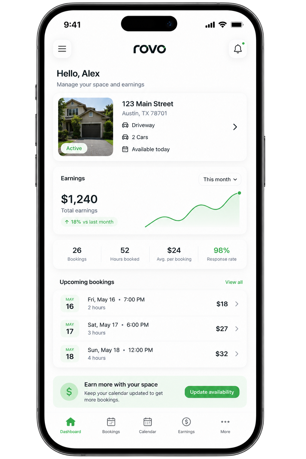 rovo Host App Mockup